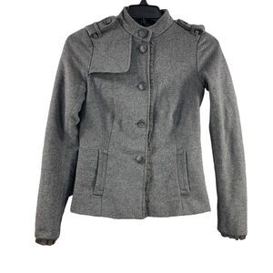 GAP Womens Pea Coat Wool Blend Military Jacket Wool Sz 4 Ruffle Grey